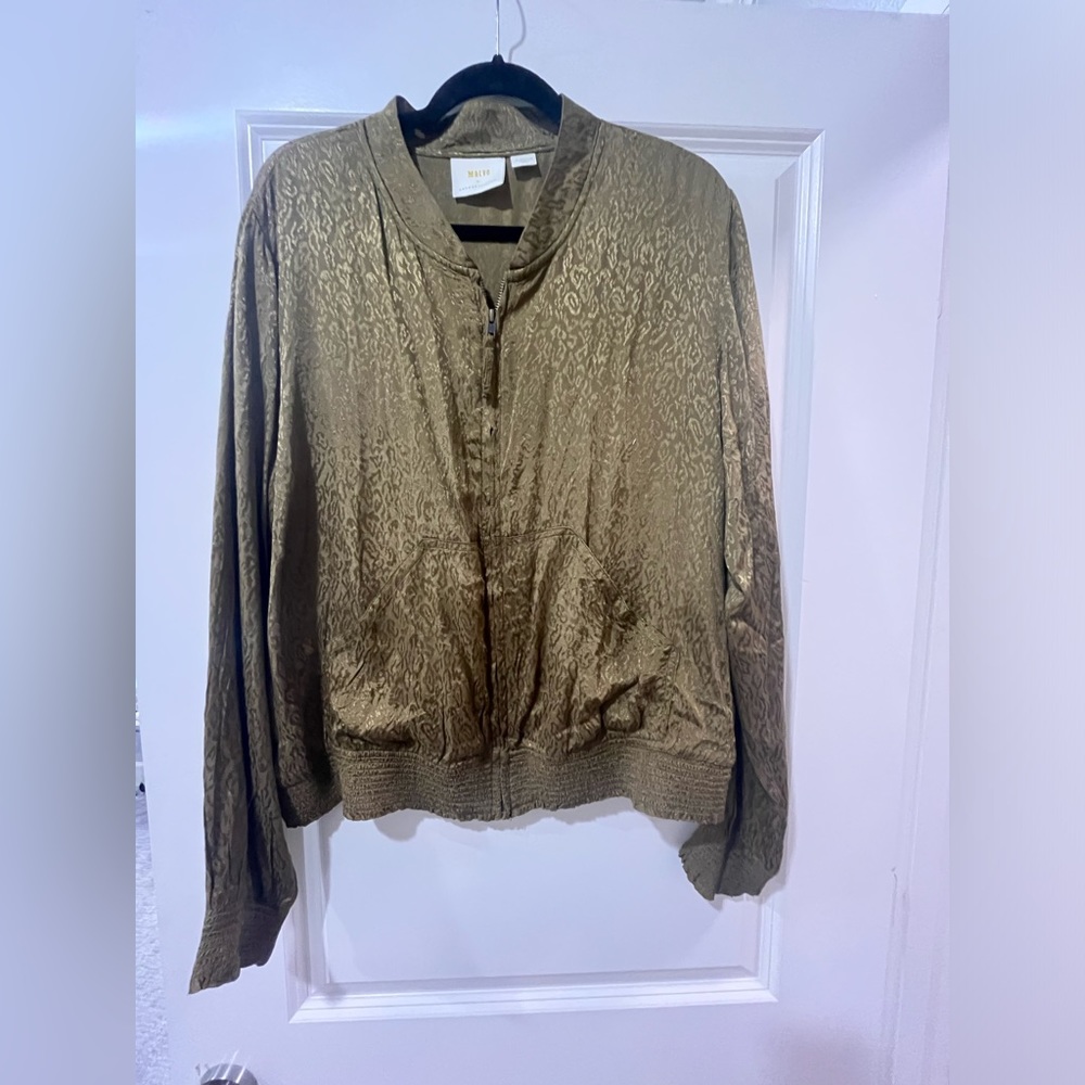 Anthropologie MAEVE olive green leopard print jacket size XL NWOT